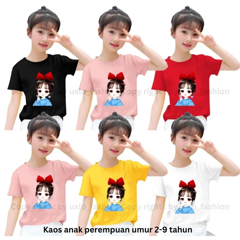 BAJU KAOS ANAK PEREMPUAN MURAH UMUR 2-9 TAHUN SABLON DIGITAL GAMBAR KARTUN KARAKTER UXLO FASHION