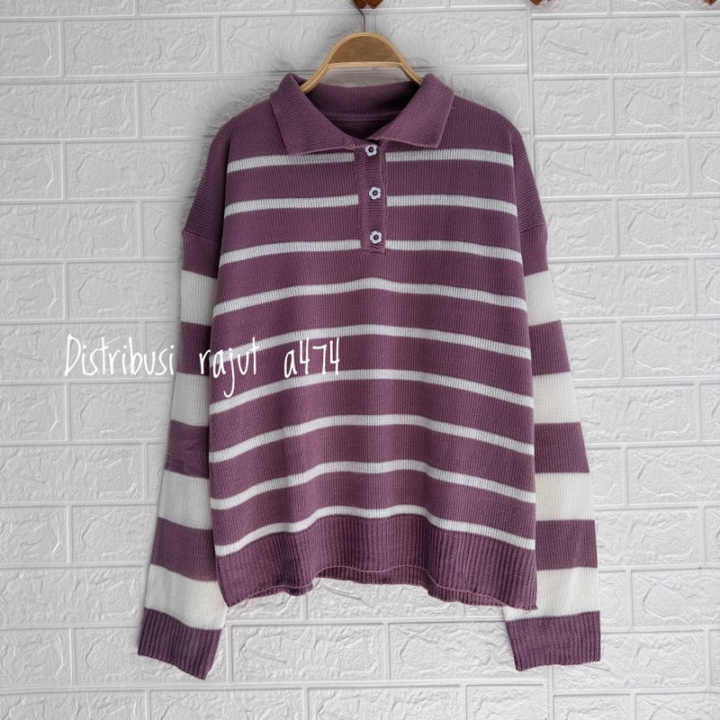 POLO SWEATER STARLA BLASTER BLOUSE STRIPPE LENGAN PANJANG-Key key Parple