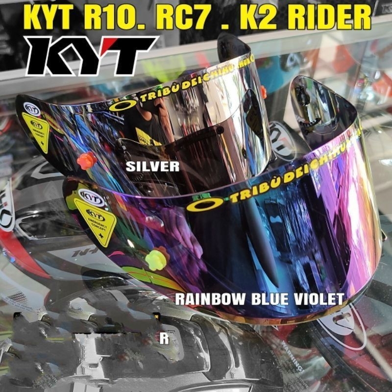 KACA FLAT VISOR HELM KYT RC7 R10 K2R MDS VIKTORY IRIDIUM SILVER GOLD BLUE RAINBOW HITAM BENING MURAH KUALITAS MEWAH