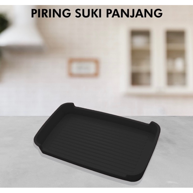 Piring Suki Panjang 23 cm Glori Melamine Hitam /  Piring Shabu - Shabu / Suki Plate / Yakiniku Plate