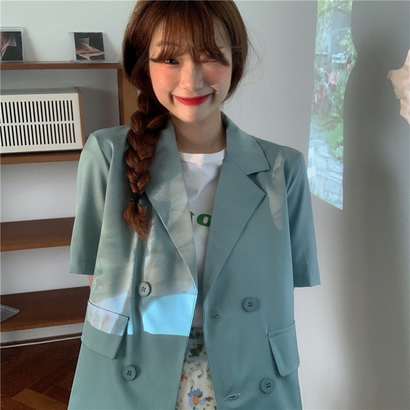 Blazer korea wanita lengan pendek