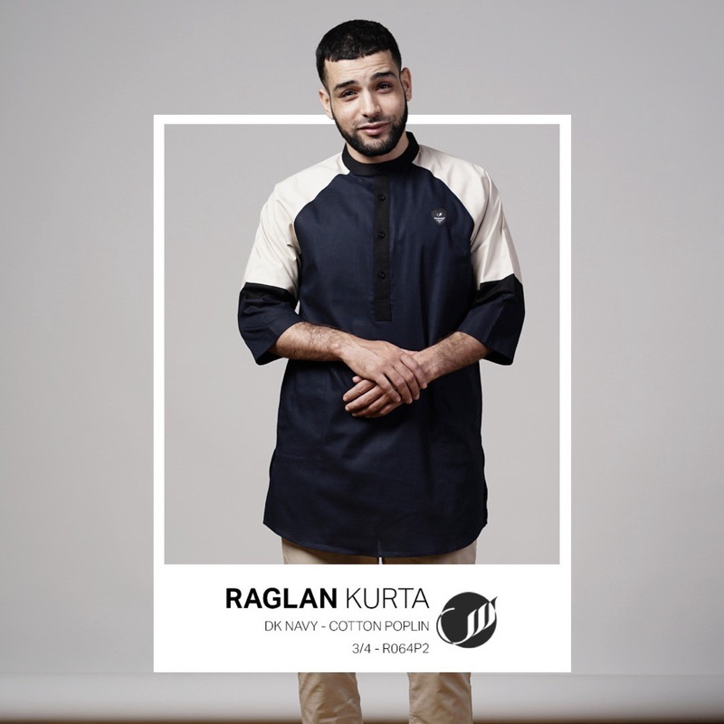 R064P SAMASE KURTA RAGLAN DARK NAVY KEMEJA KOKO PRIA MUSLIM BAJU LEBARAN PRIA