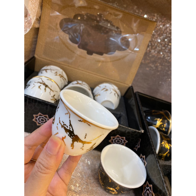 CUCING MOTIF ARABIC MARBLE / CUP ESPRESSO / SYAHI / GAHWA / CANGKIR SET ISI 6