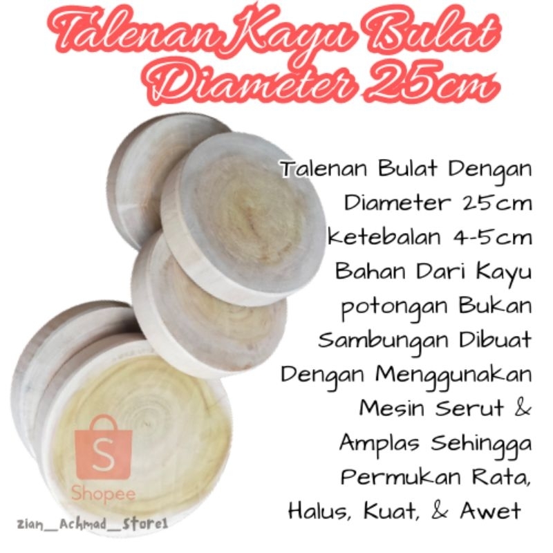 Talenan Daging kayu bulat diameter 25 cm / talenan kayu bulat / talenan