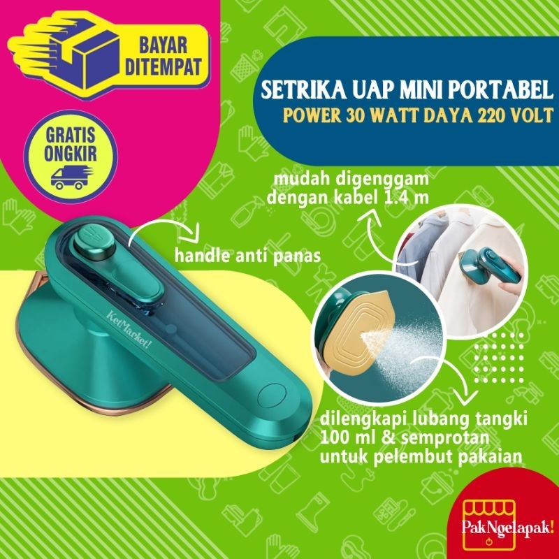 PORTABLE STEAMER IRON - Setrika Uap Ukuran Mini 30 watt Hemat Listrik Handle Pegangan Bebas Panas St