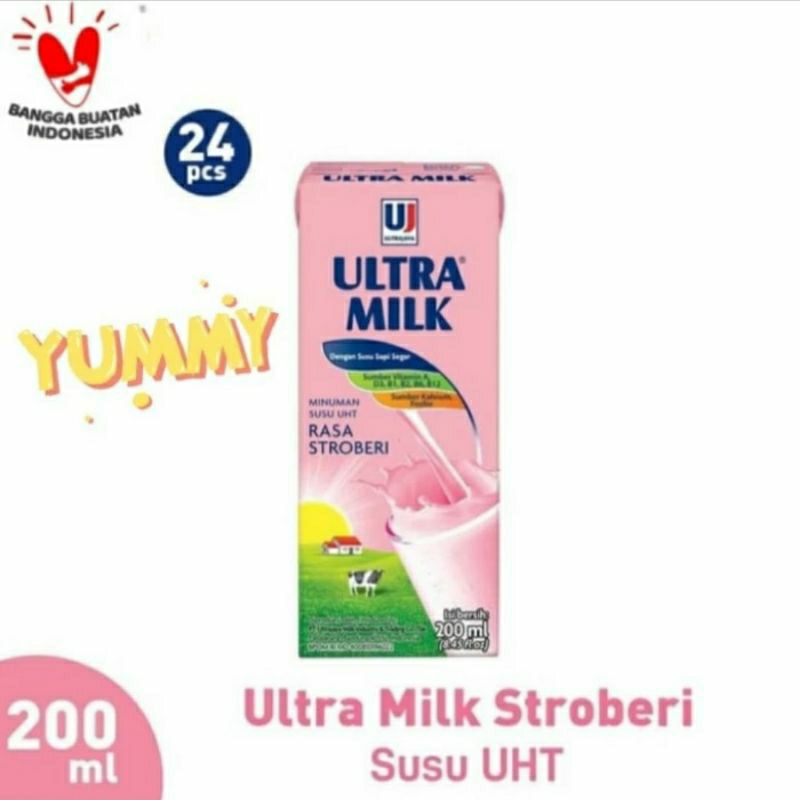 

ultra susu uht strawberry 200 ml carton | 1 dus isi 24 pcs