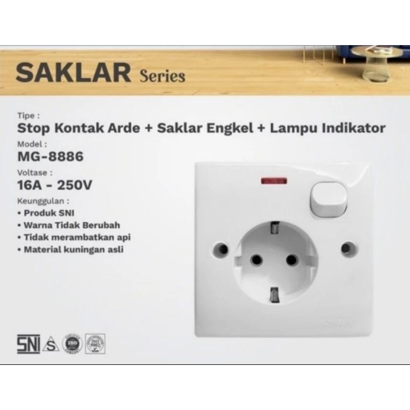 Stop Kontak IB Arde + Saklar Switch + Lampu Indikator Morgen MG 8886