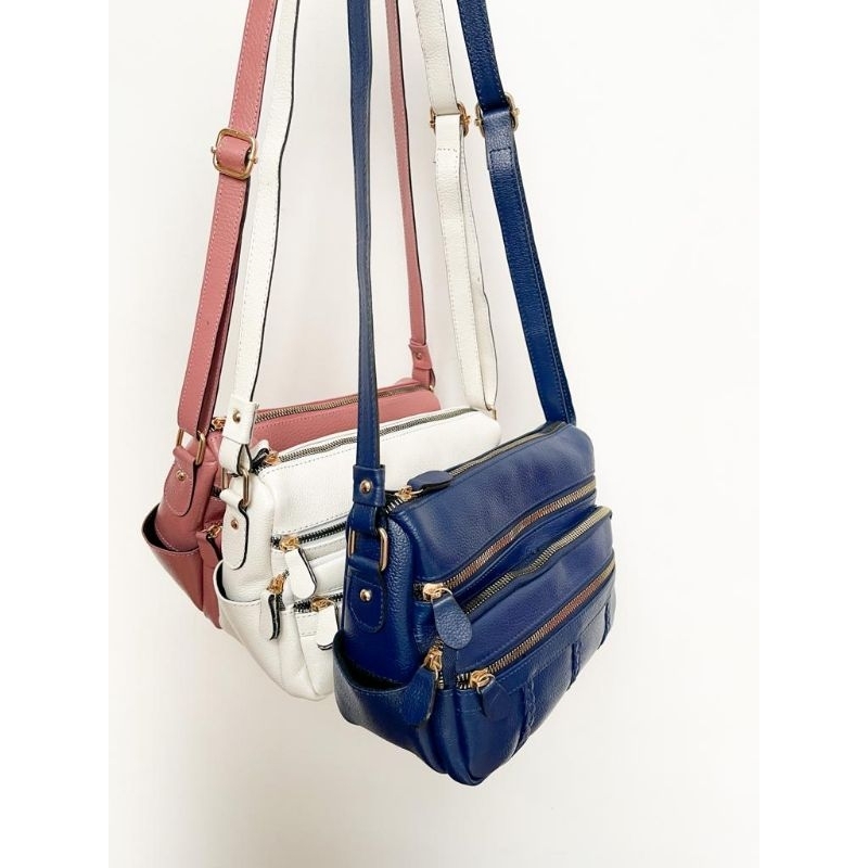 tas kulit selempang pita zipper