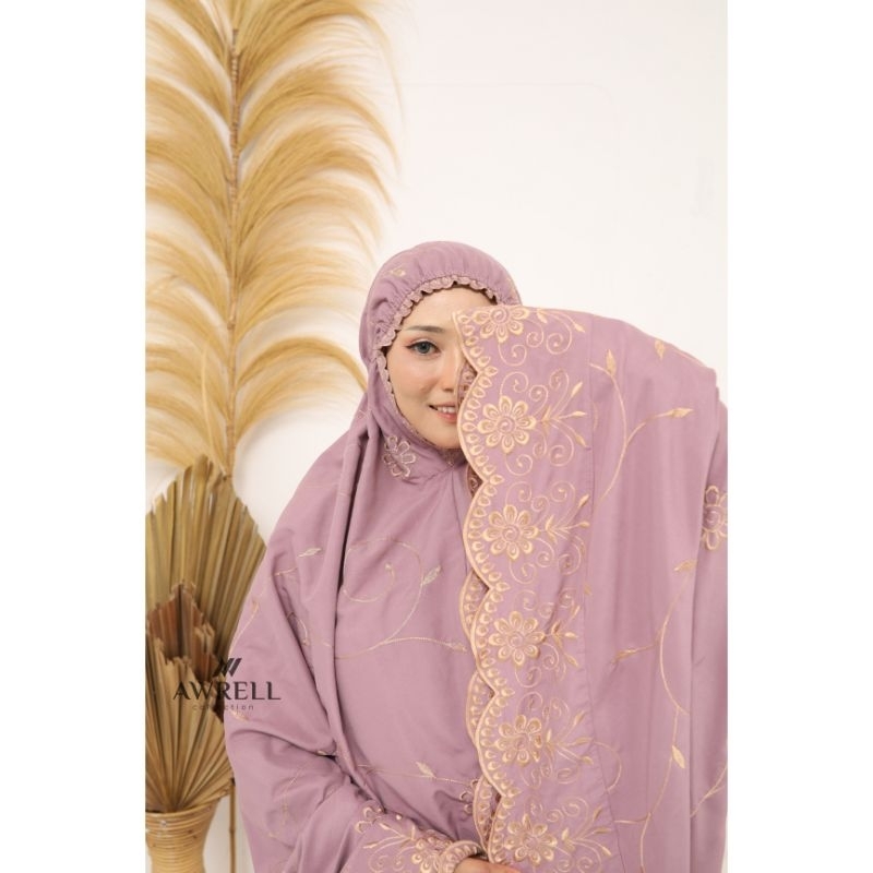 Awrellcollection - Mukena Dewasa Gracella Full Bordir Jumbo Katun Premium