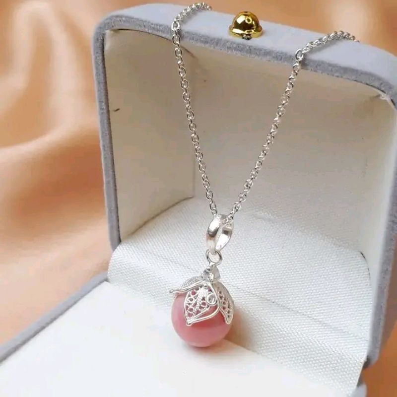 kalung perak mutiara laut Pink | kalung rante perak | mutiara laut Pink