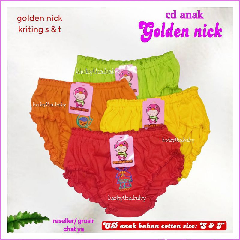 CD Golden Nick anak bordir warna/ CD anak golden Nick kriting / celana dalam anak perempuan 1-5 tahun