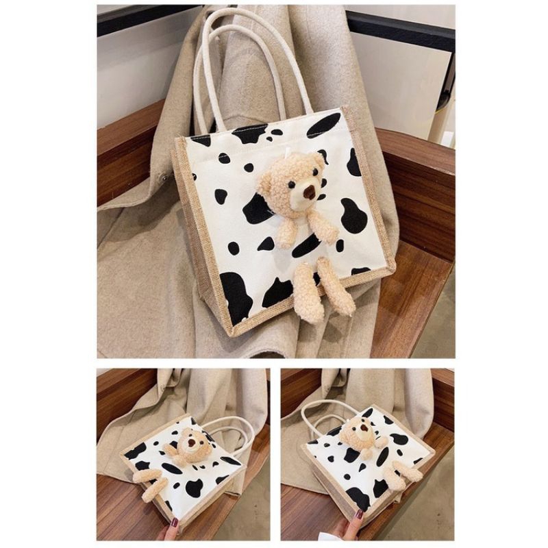 Tas Totebag Beruang Gemoy dan Tas Pinggang Boneka Beruang Lucu Tote Bag Waistbag