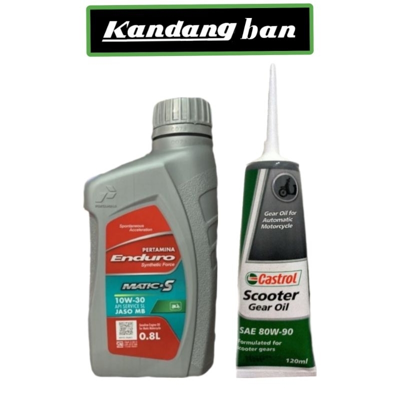 PAKET OLI ENDURO MATIC-S 10W-30 0.8L+ OLI GEAR CASTROL 120 ML , UNTUK SEMUA MATIC HONDA,YAMAHA,SUZUKI