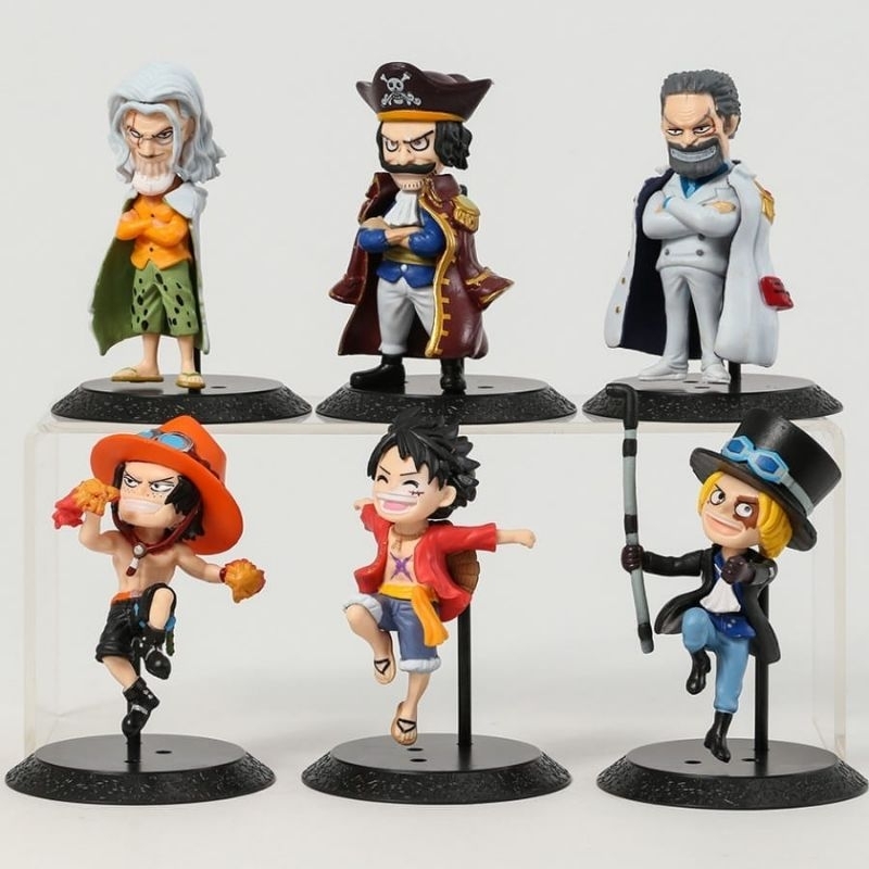 ACTION FIGURE ONE PIECE 1 SET ISI 6PCS LUFFY ACE SABO - TOPPER KUE