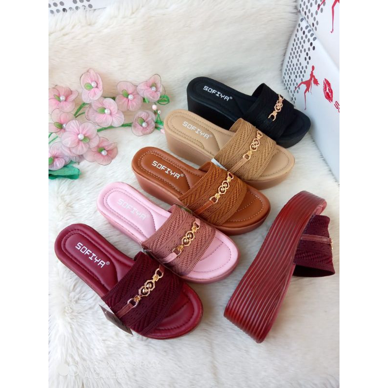 Wedges sandal wanita rajut impor, sandal kondangan,wedges sofia