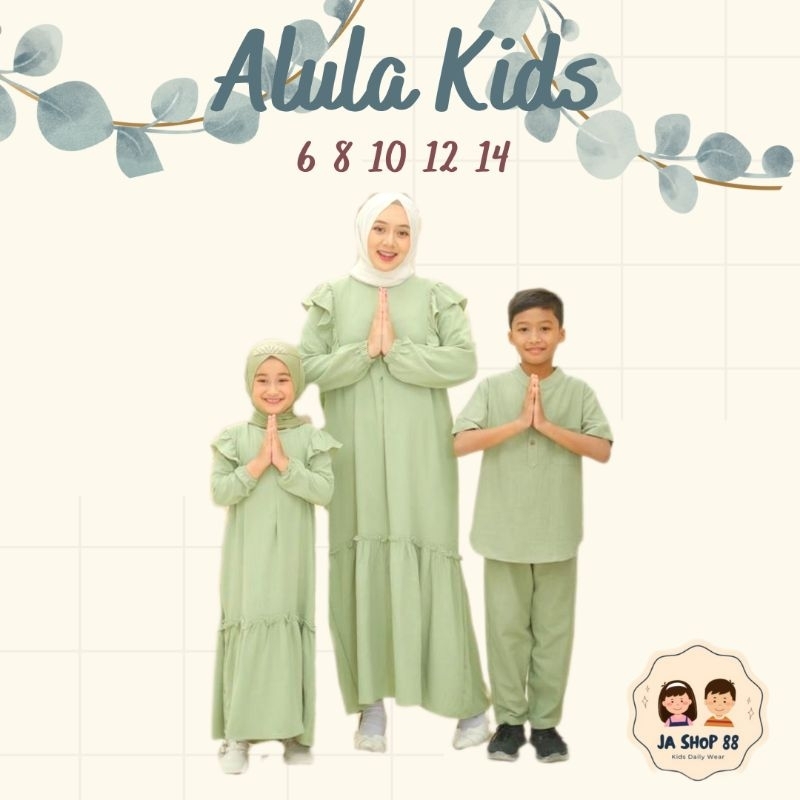 GAMIS COUPLE IBU DAN ANAK CEWEK COWOK HIJAU SAGE MINT RAYON KRINGKEL KOKO ANAK LAKI WARNA SAGE ALULA