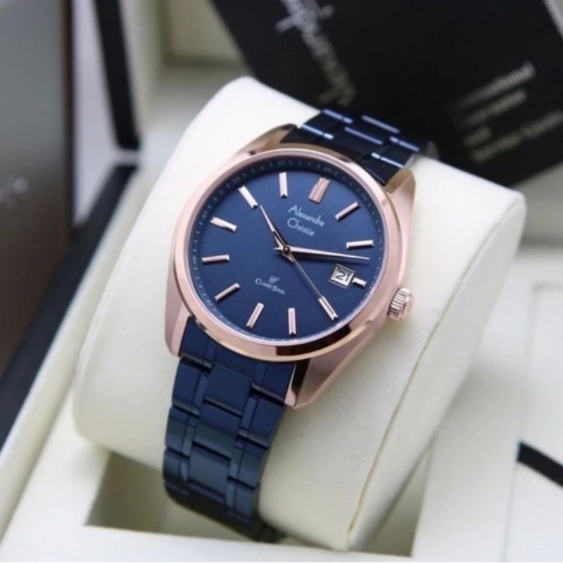 jam tangan pria original ALEXANDRE CHRISTIE AC8660MD ROSEGOLD BLUE