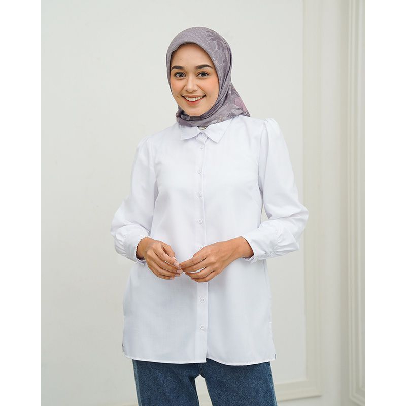 Baju Atasan Wanita Terbaru / Gisella Tunik Fashion Muslim Jumbo / Big Size Putih Polos