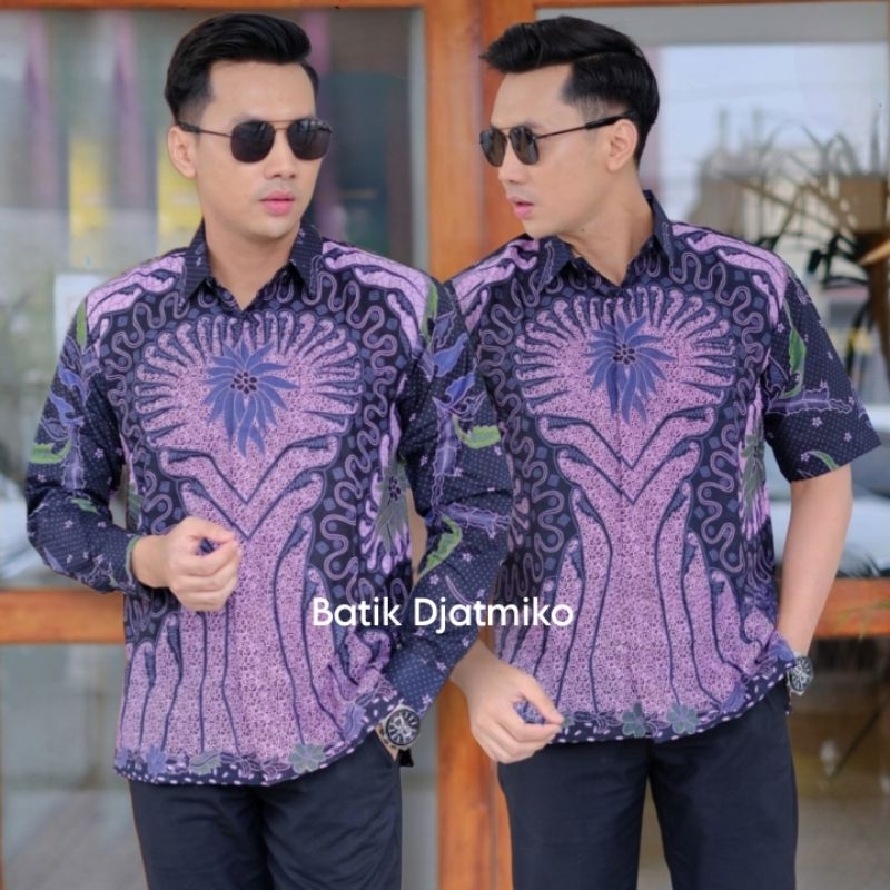 Kemeja Batik Uwer Purple Hem Batik Lengan Panjang Pendek Jumbo Regular