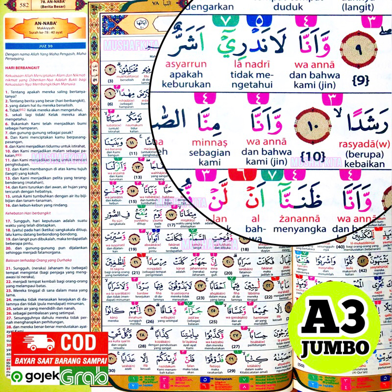 ALQURAN LANSIA ALQURAN JUMBO A3 ALQURAN PERKATA TAJWID WARNA DAN TERJEMAH An nur Besar Murah Lansia 