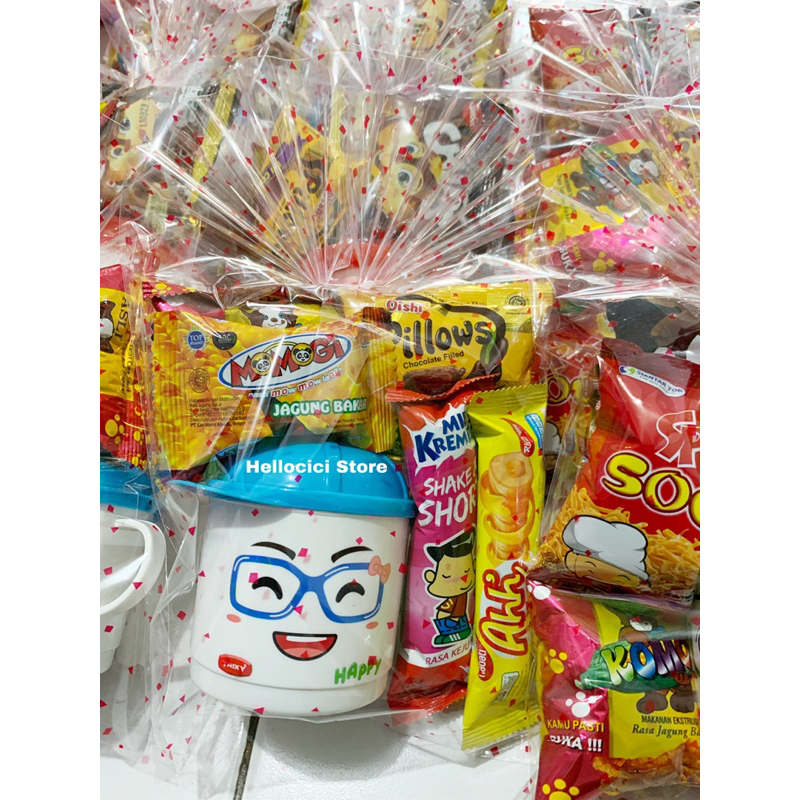 

PARCEL KEMASAN GELAS TRIXY TOPI MURAH + BINGKISAN SNACK ULTAH