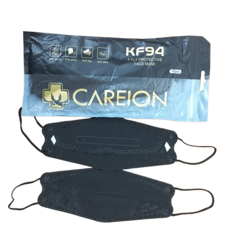 MASKER KF94 HITAM MASKER CAREION ISI 10PCS 4PLY HITAM MASKER CANTOL EARLOOP KUPING