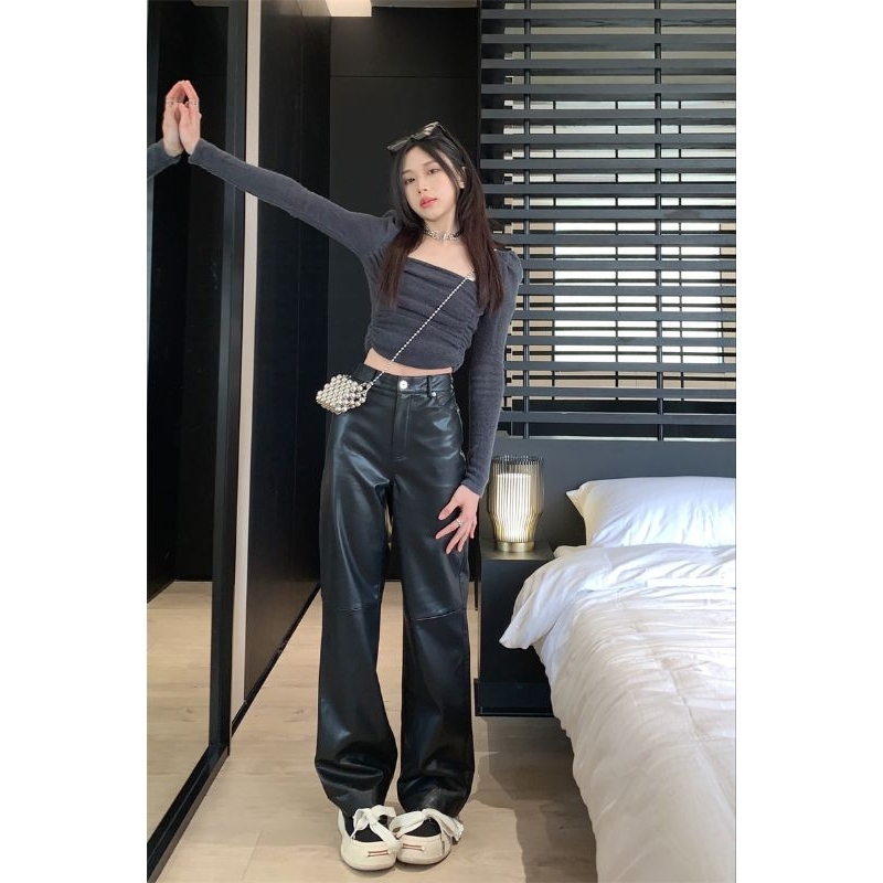 celana wanita kulit sintetis pu leather