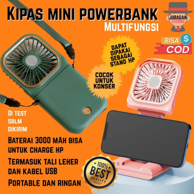 Kipas Angin Mini Portable Powerbank 3000mah Mini Fan Desk Fan Premium