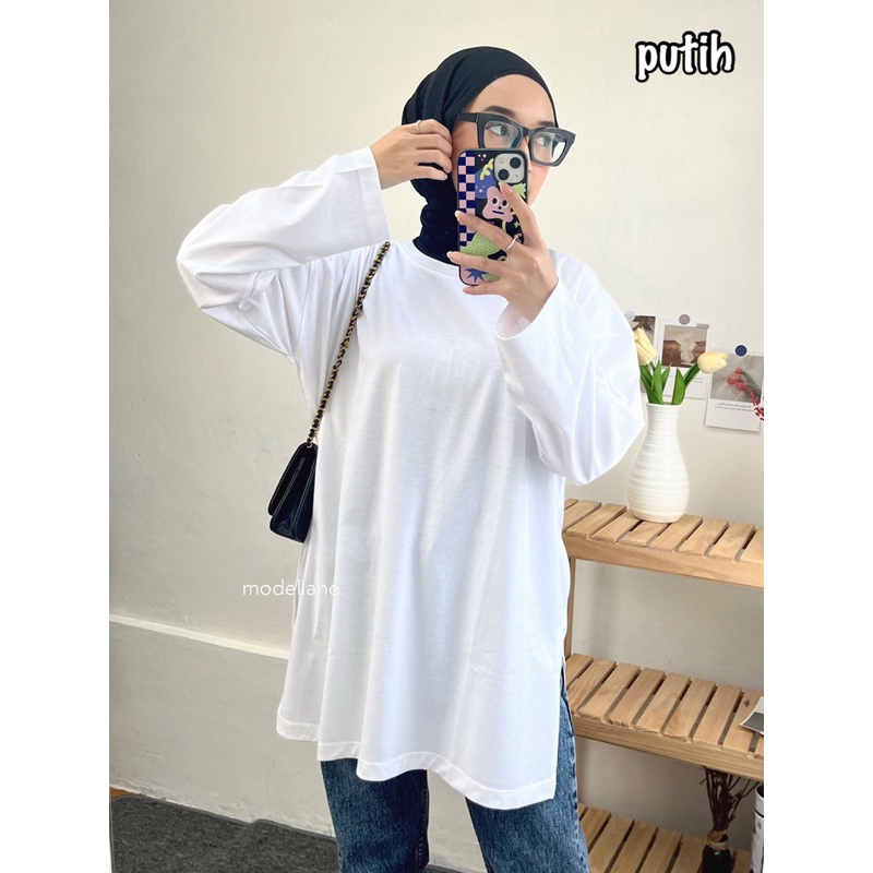 KAOS POLOS OVERSIZED LORA TOP LONG SLEEVE LENGAN PANJANG COTTON COMBED BIGSIZE JUMBO MUSLIMAH