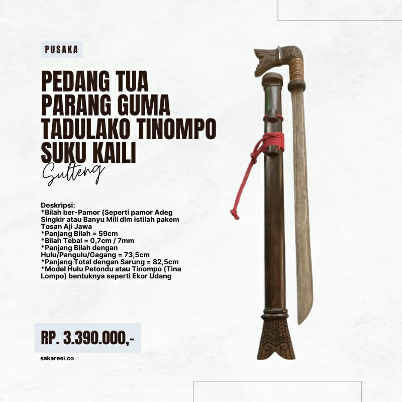 ORI Pusaka Sulawesi Pedang Pamor Guma Asli Antik Tua Kuno Lawas Langka