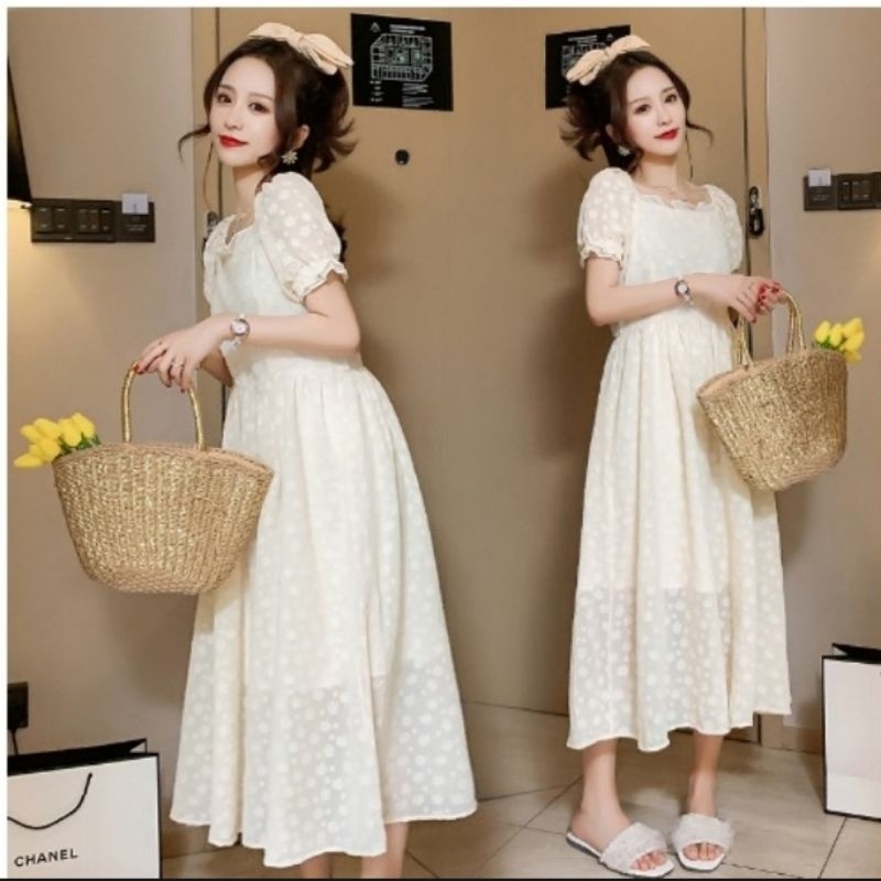 Dress korea lengan puff dress hamil