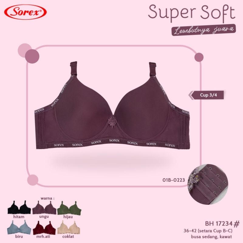 Sorex Bra Busa Berkawat Kait 3 Setara Cup B-C (3/4) BH Harian Casual Style Bra 17234