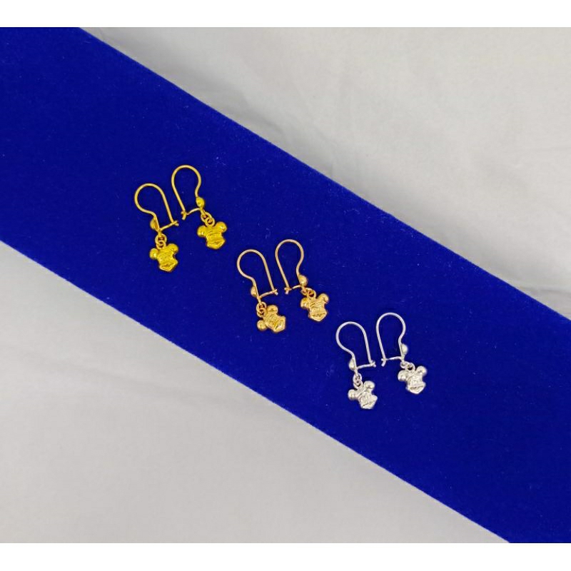 anting kait anak mickey mouse polos/perak asli silver 925 lapis emas/perhiasan fashion anak terbaru