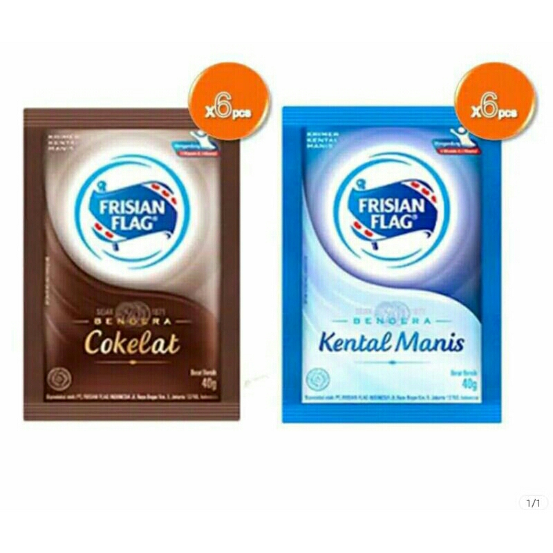 

Frisian Flag Sachet Isi 6 Sachet -Susu Bendera Kental Manis Putih dan Coklat