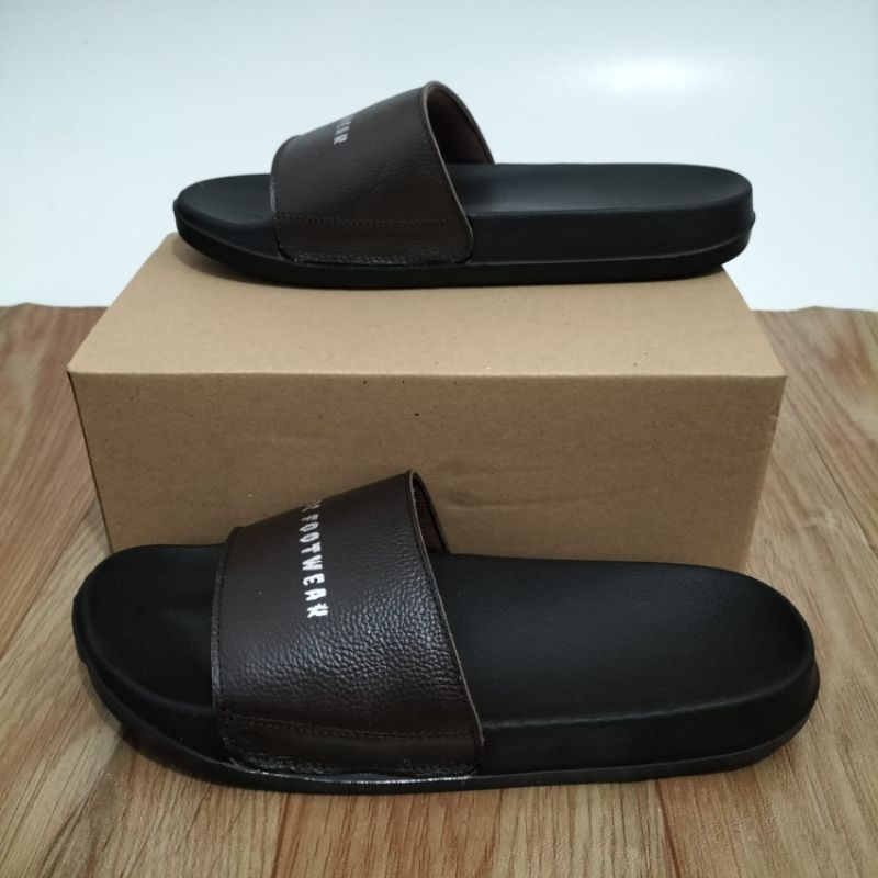 Sandal slide slop pria kulit sapi asli rubber premium NDC leather