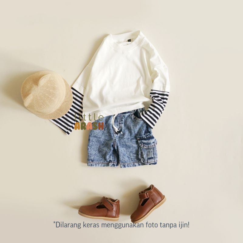 Little Arash | LYO Cargo Jeans | Celana cargo pendek anak motif icewash