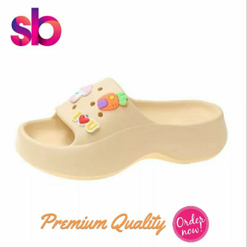 Croocs Fuji [Yellow /Kuning] Jibbitz Carrots Carrot Rabbit Rabbits I Love u Sendal Sandal Sandals Je