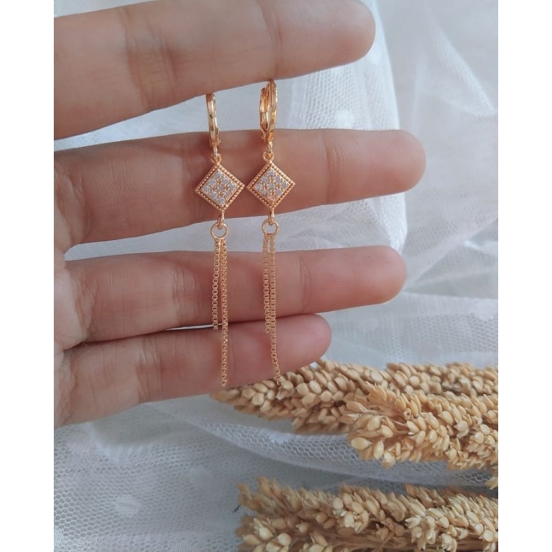 Anting Panjang Wanita Asesoris Titanium Lapis Emas wajik remaja & dewasa APJB