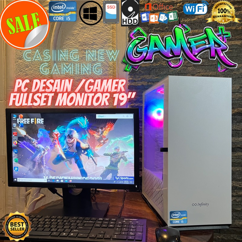 komputer desain gaming fullset monitor siap pakai