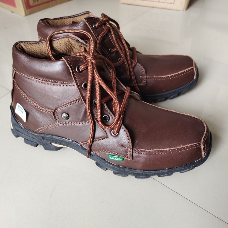 Obral Murah Sepatu Boots Kickers Casual Pria Kulit Asli