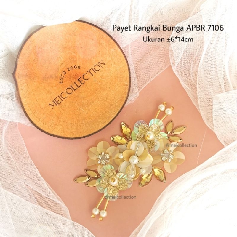 payet rangkai bunga APBR 7106 gold bahu pinggang lengan