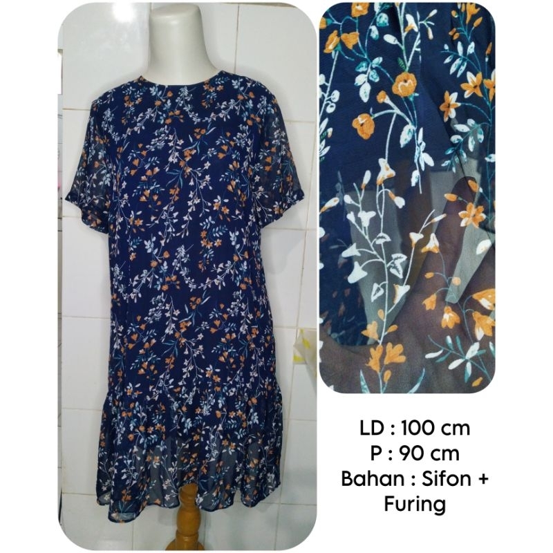 Dress Korea Sifon Motif Bunga