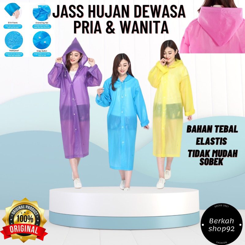 JAS HUJAN EVA TRANSPANT TEBAL DEWASA KOREA PONCHO PRIA WANITA UNIVERSAL / RAINCOAT