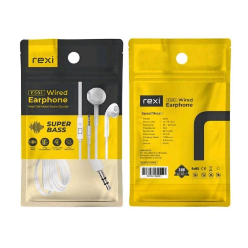 Rexi ES03 Wired Earphone Super Bass headset handsfree Rexi original