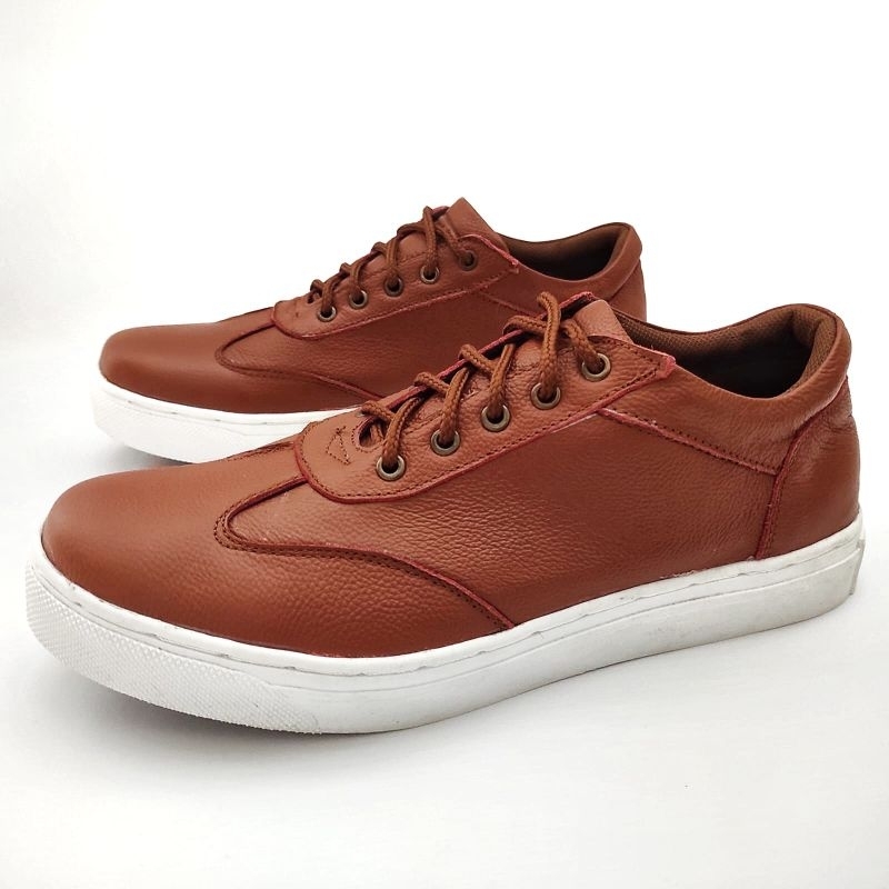 Sepatu Sneakers Pria Casual Kasual Bahan Kulit Asli 100% Original Cs1 Tan