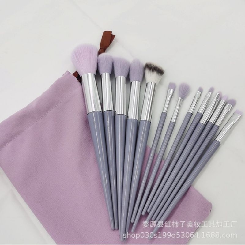 (Free Velvet Pouch) Set Kuas Isi 13 Pcs | Powder Blush Contour Blending Eyeshadow Concealer Lip Brush