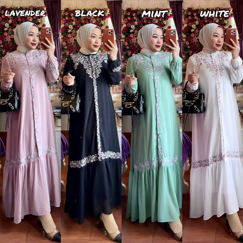 TATAOS BANGKOK OLIVIA DRESS GAMIS BORDIR BUNGA FLORAL BUSUI RUFFLE SUSUN MEWAH CERUTY IMPORT FULL FU