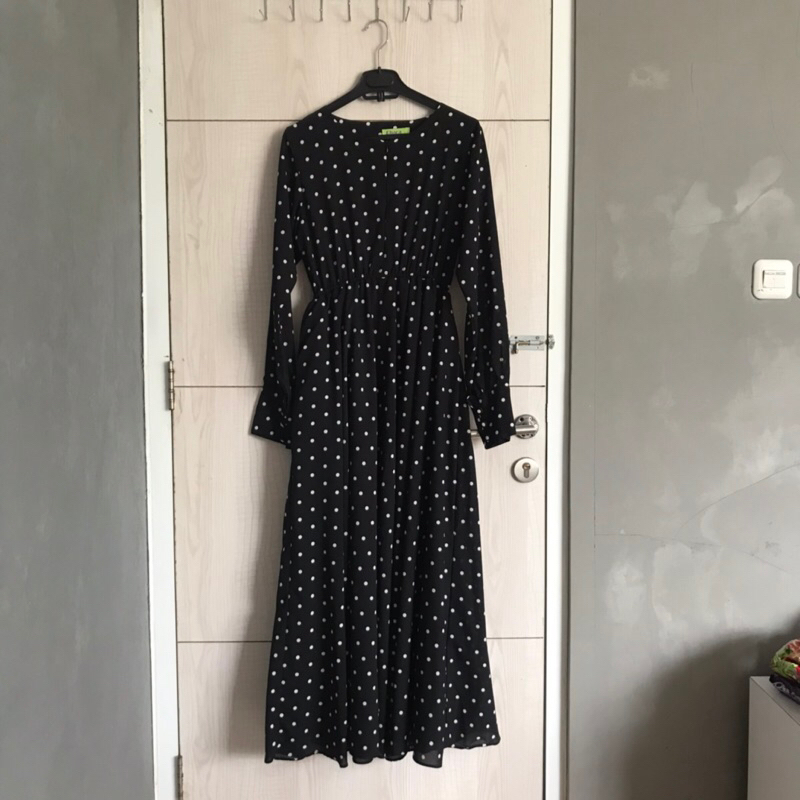 preloved gamis hitam polkadot / dress syari wanita