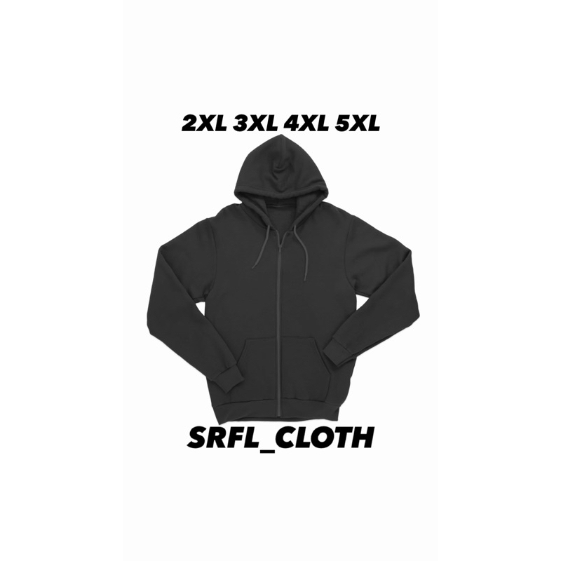 Hoodie Zipper Polos Big Size Jumbo Oversize 2XL 3XL 4XL 5XL Pria Wanita Hitam