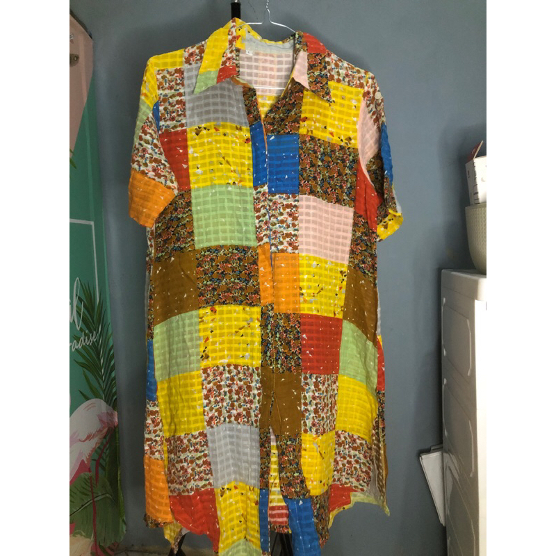 preloved tunic motif kotak abstrak